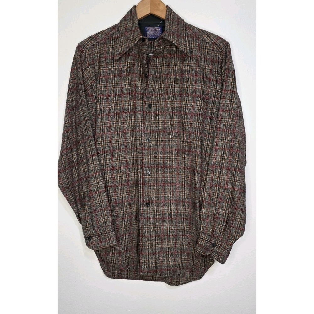 Vintage Pendleton 100% Wool Shirt Red Plaid Men S Outdoor Camping Hike Button Up